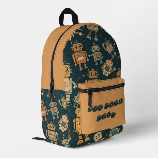 Robot Design Backpack  Personalised with Your Text プリントバックパック (裏面左端)