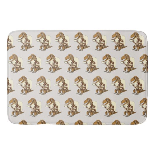 Robot Dinosaur Drinking Coffee バスマット (正面)