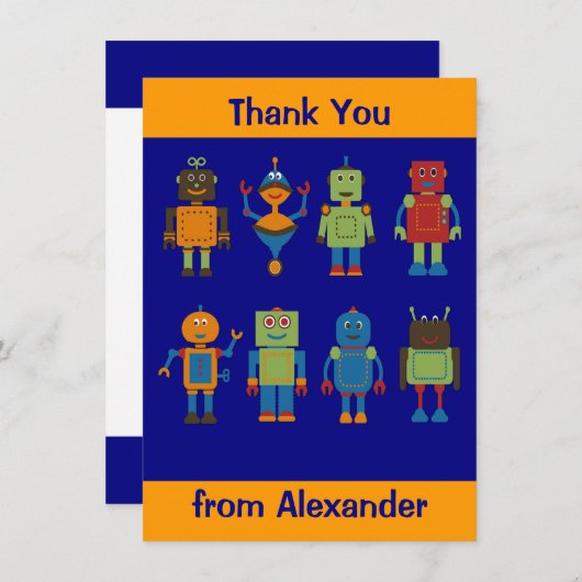 Robot Friends Child's パーソナライズされた Flat Thank サンキューカード (正面/裏面)
