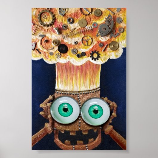 Robot mind blown Clockwork Steampunk print poster ポスター (正面)