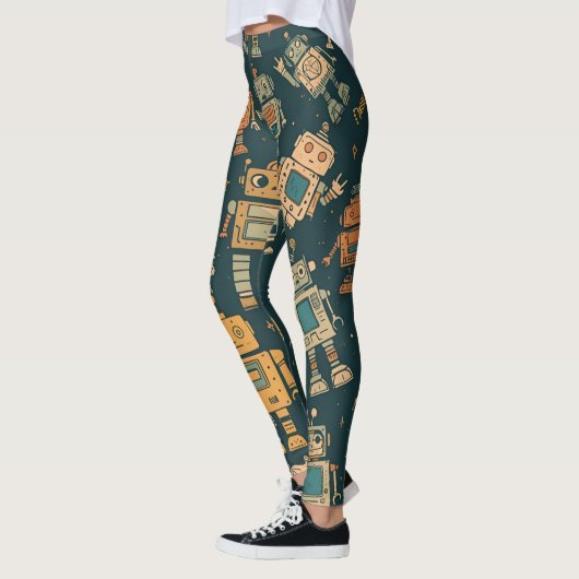 Robot Pattern Leggings – Gift for Young Tech Fans レギンス (左)
