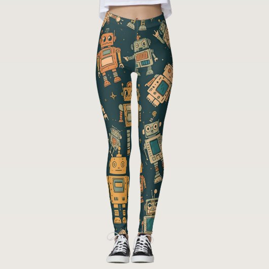 Robot Pattern Leggings – Gift for Young Tech Fans レギンス (正面)