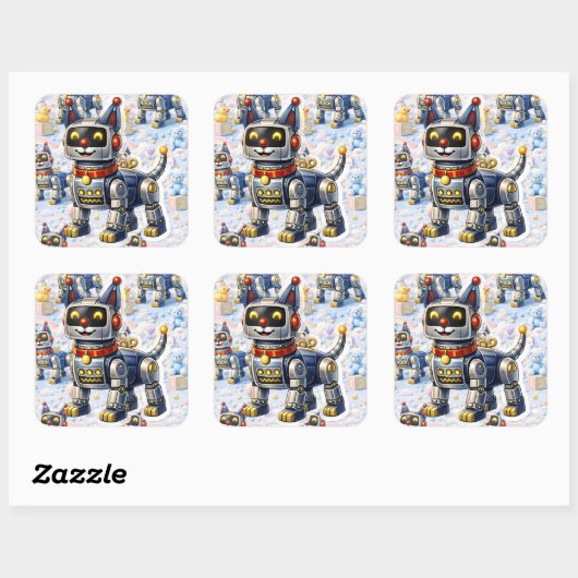 Robot puppy six piece nursery sticker sheet スクエアシール (シート)