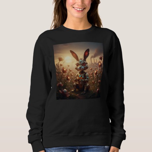 Robot Rabbit in Steampunk Flower Field スウェットシャツ (正面)