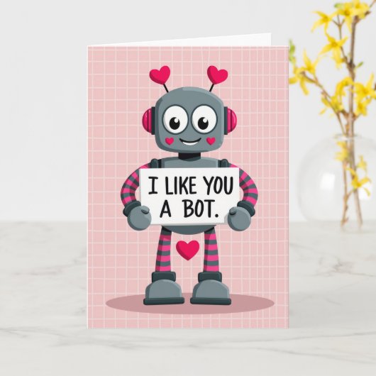 Robot Valentines I Like You A Bot Card カード (黄色い花)