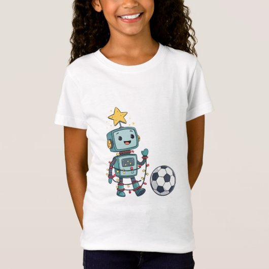 Robot with Christmas lights playing soccer Tシャツ (正面)