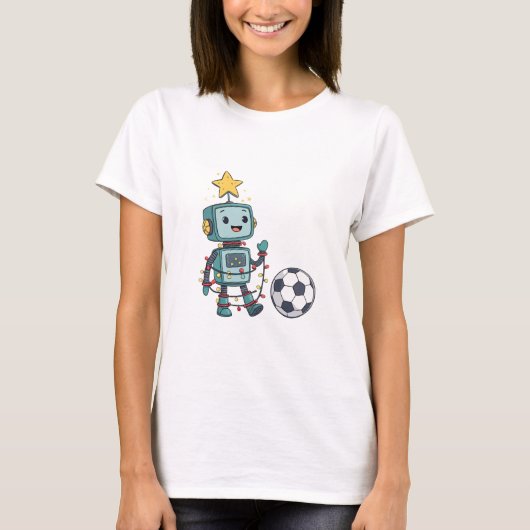 Robot with Christmas lights playing soccer Tシャツ (正面)