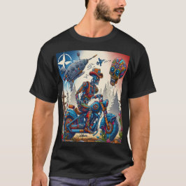 Robotic Cowboy on a Colorful Psychedelic Motorcycl Tシャツ