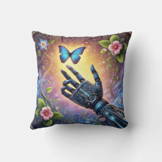 Robotic Hand & Butterfly AI Nature Harmony  クッション (裏面)