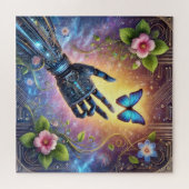 Robotic Hand & Butterfly AI Nature Harmony ジグソーパズル (横)