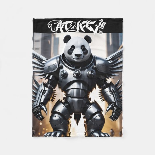 Robotic-Panda With Wings Fleece Blanket フリースブランケット (正面)
