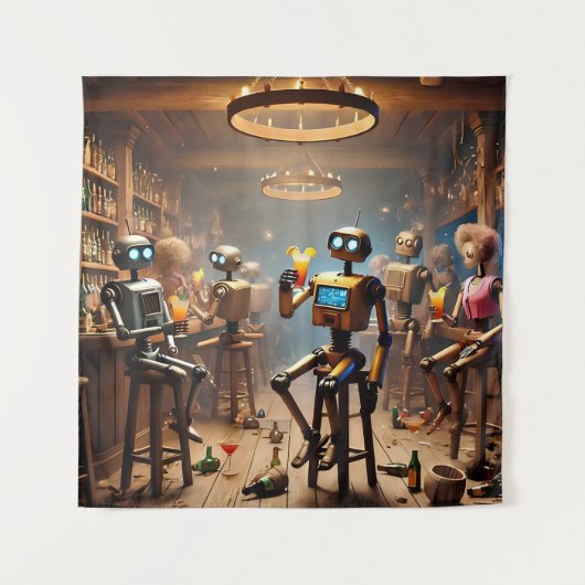 robots having fun in a bar タペストリー (正面)