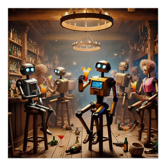 robots having fun in a bar ポスター (正面)