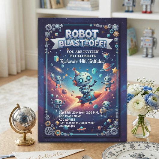 Robots in Space 11th Birthday Party 招待状