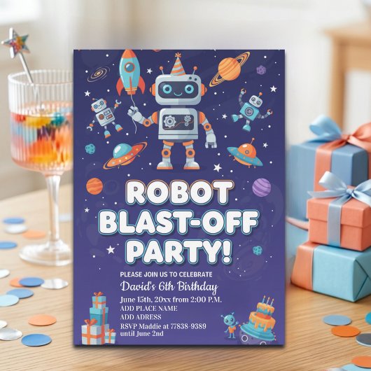 Robots in Space 6th Birthday Party 招待状