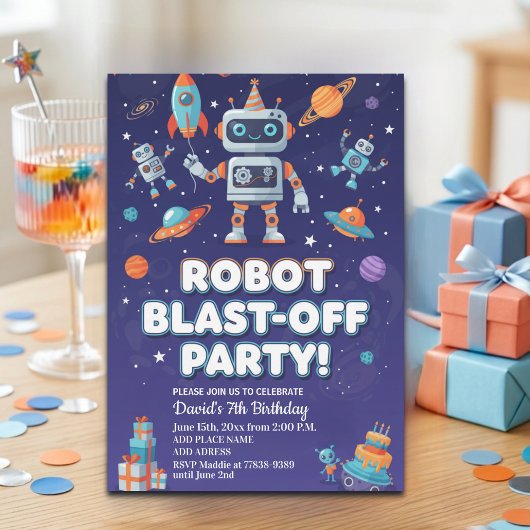 Robots in Space 7th Birthday Party 招待状