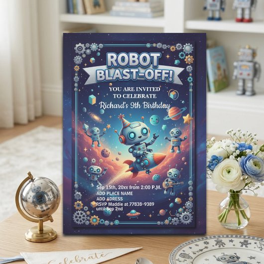 Robots in Space 9th Birthday Party 招待状