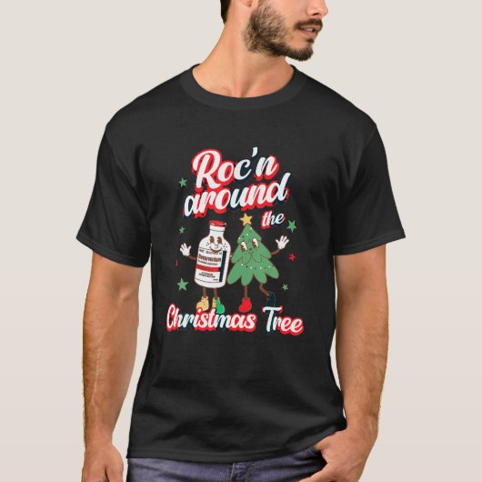 Roc n のまわりに the Christmas Tree ER ED RN PACU ICU Tシャツ (正面)