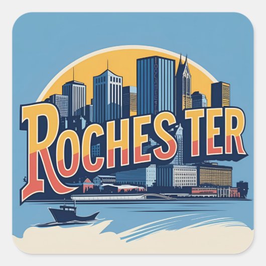 Rochester City Skyline New York USA スクエアシール (正面)