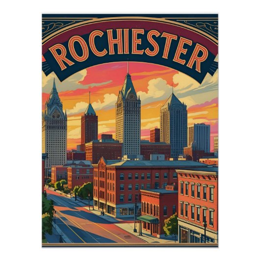 Rochester City Skyline New York USA ポスター (正面)