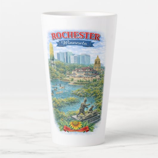 Rochester MN Minnesota Landmarks Latte Mug カフェラテマグ (正面)