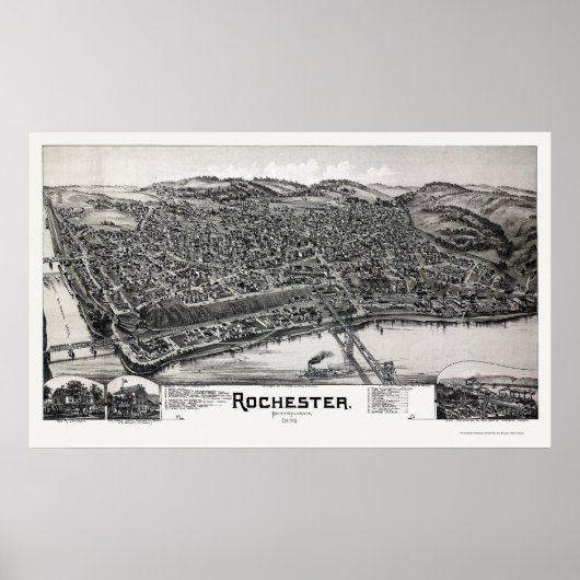 Rochester, PA Panoramic Map - 1900 ポスター (正面)