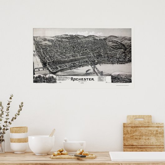 Rochester, PA Panoramic Map - 1900 ポスター (キッチン)
