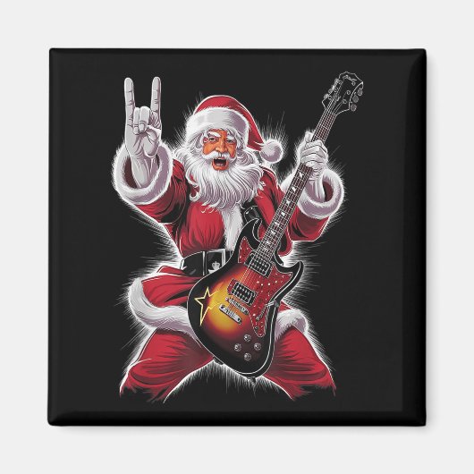 Rock &amp; Roll Christmas Santa Claus Guitar Playe マグネット (正面)
