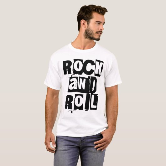 Rock and Roll bold and distressed logo design Tシャツ (正面フル)