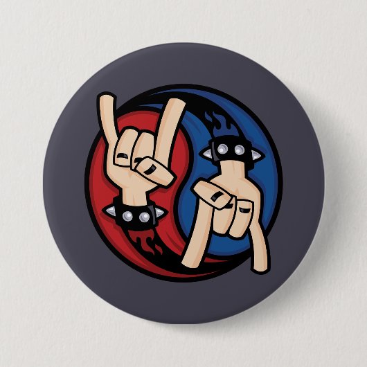 Rock and Roll Devil Horns Yin Yang 缶バッジ (正面)