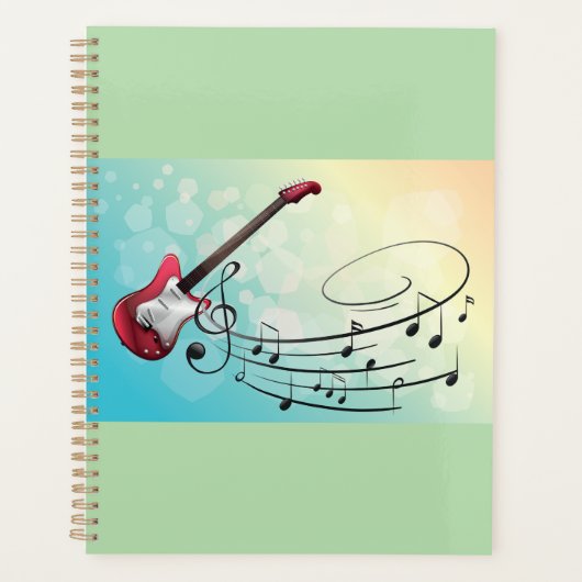 Rock and Roll Electric Guitar Swirling Music Notes プランナー手帳 (正面)