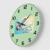 Rock and Roll Electric Guitar Swirling Music Notes ラージ壁時計 (傾斜)