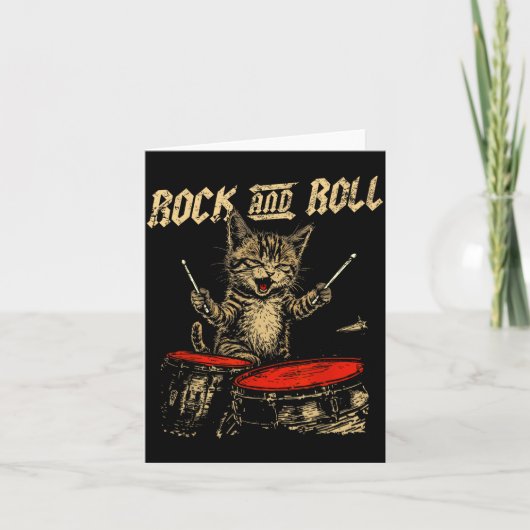 Rock And Roll Funny Cat Playing Drum For Men Women カード (正面)