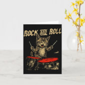 Rock And Roll Funny Cat Playing Drum For Men Women カード (黄色い花)