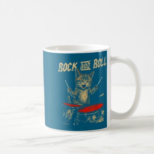 Rock And Roll Funny Cat Playing Drum For Men Women コーヒーマグカップ (右)