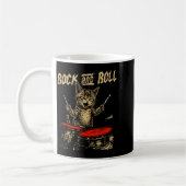 Rock And Roll Funny Cat Playing Drum For Men Women コーヒーマグカップ (左)