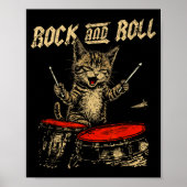 Rock And Roll Funny Cat Playing Drum For Men Women ポスター (正面)