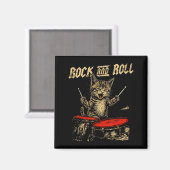 Rock And Roll Funny Cat Playing Drum For Men Women マグネット (正面/裏面)