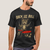 Rock And Roll Funny Cat Playing Drum For Men Women Tシャツ (正面)
