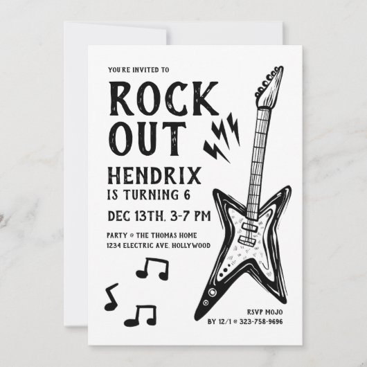 Rock and Roll Guitar Birthday 招待状 (正面)