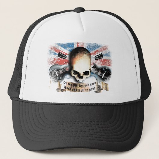 rock and roll skull flag and guitars キャップ (正面)
