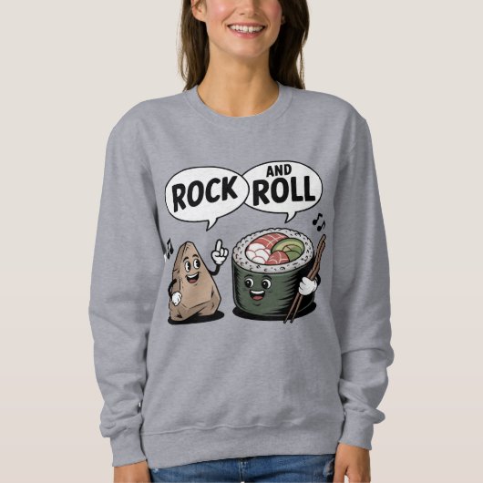 Rock and Roll Sushi Cartoon Pun スウェットシャツ (正面)