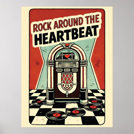 Rock Around the Heartbeat Retro Jukebox Valentine  ポスター (正面)