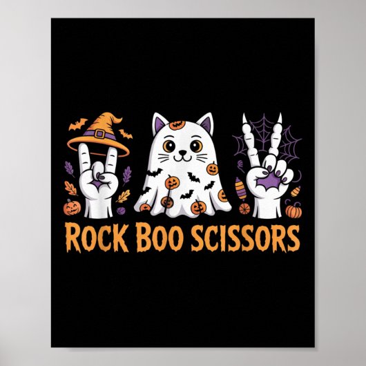 Rock Boo Scissors Cat Halloween Shirt Kids Game Co ポスター (正面)