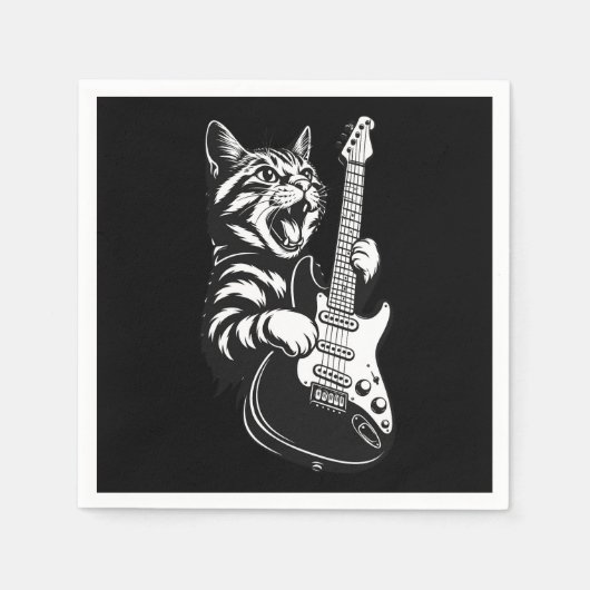 Rock Cat Playing Electric Guitar | Cool Music Love スタンダードカクテルナプキン (正面)