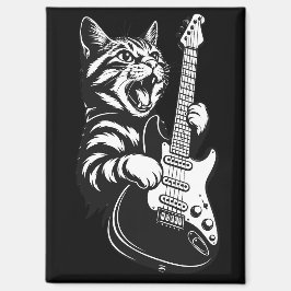 Rock Cat Playing Electric Guitar | Cool Music Love マグネット