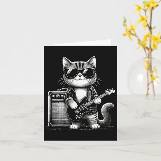Rock Cat Playing Guitar カード (黄色い花)