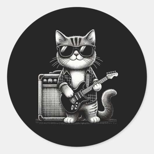 Rock Cat Playing Guitar ラウンドシール (正面)