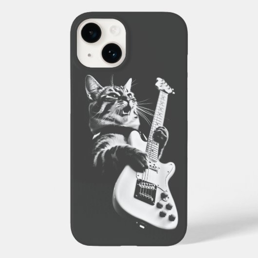 Rock Cat Playing Guitar - Funny Guitar Cat Case-Mate iPhoneケース (裏面)