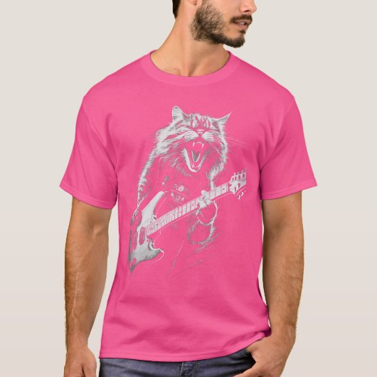 Rock Cat Playing Guitar Woman Funny Guitar Cat Tシャツ (正面)